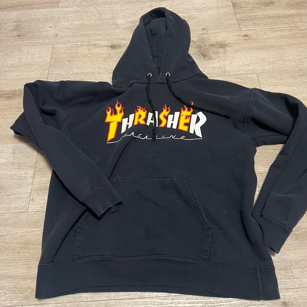 Thrasher‎ Magazine Black Flame Logo Hoodie Mens Small Skateboarding Streetwear